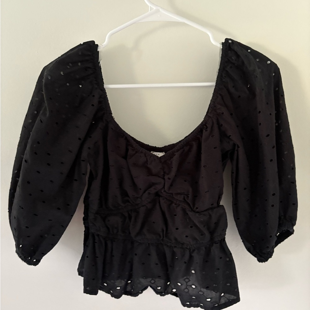 a new day Black Eyelet Blouse